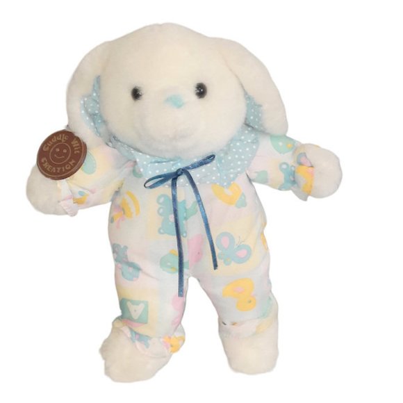 Vintage 1989 Cuddle Wit White Dog Puppy Cloth Outfit Stuffed Plush Toy 10" - Picture 1 of 10
